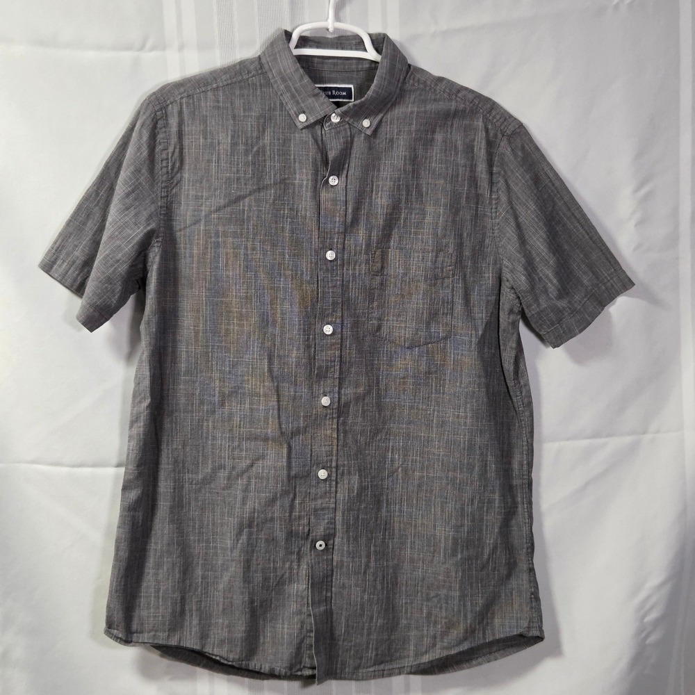 Club Room Shirt Mens M Gray Short Sleeve Button Down Casual Crosshatch Woven